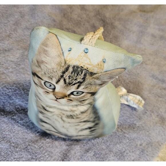 Rachael Hale Cat Kitten Doorstop Tiara Crown Blue Bean Bag w/ Handle - Picture 6 of 7